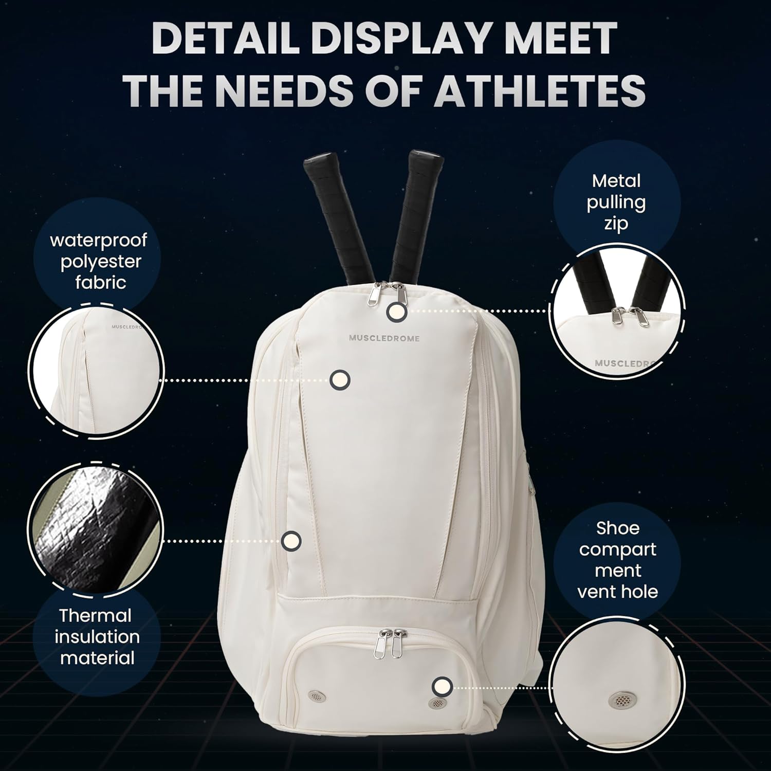 Pickleball Bag for Men and Women, Large 38L Tennis and Pickleball Backpack with Shoe Compartment, Durable Padel Bag with Spacious Storage for Paddles, Balls, Bottle, Towel, Clothes & Laptop - Image 6