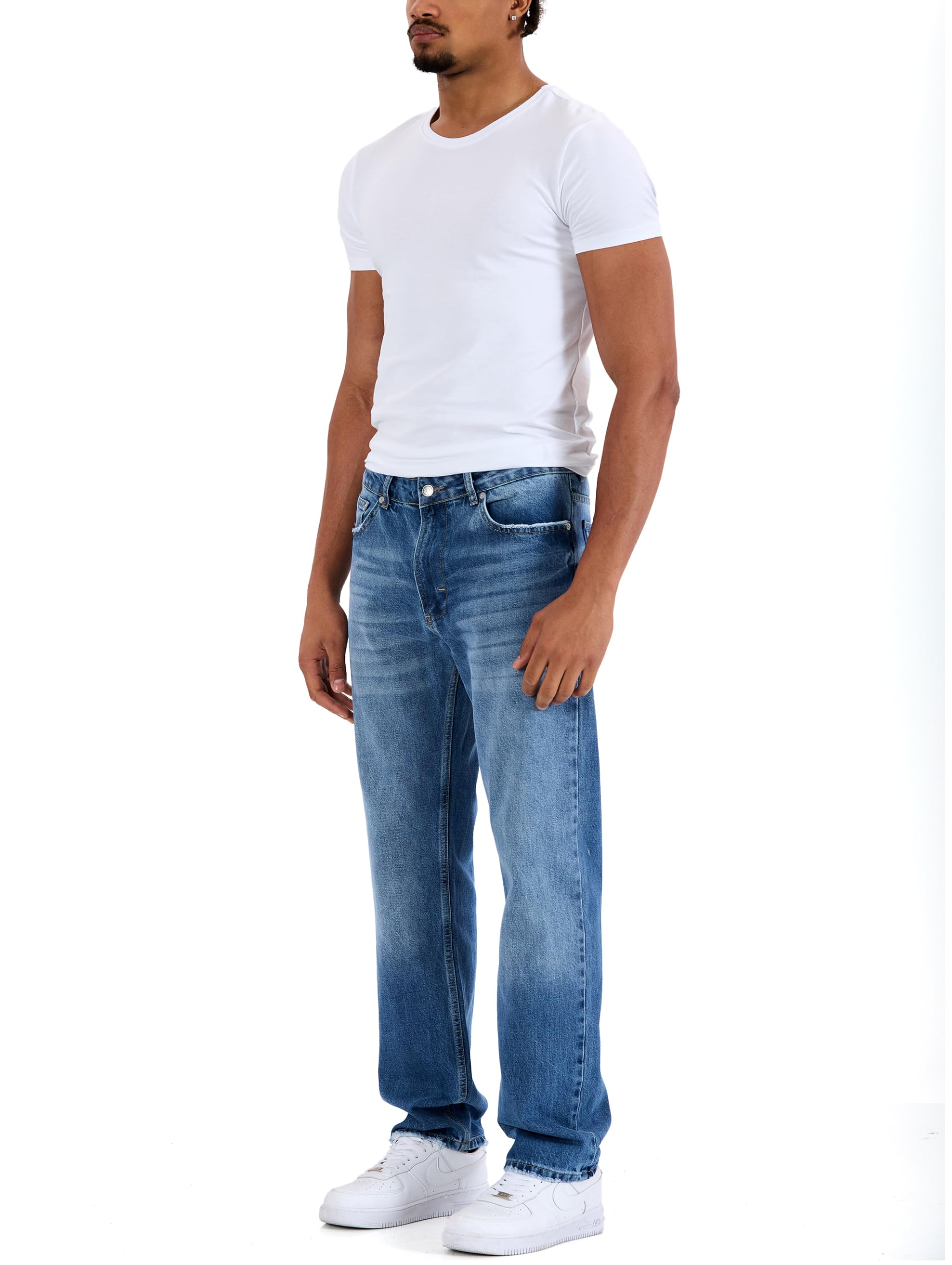 Redbridge by Denim House - Pantalones vaqueros clásicos de corte recto con efecto bigotes de lavado ligero, cómodos 5 bolsillos para el día a día y el tiempo libre