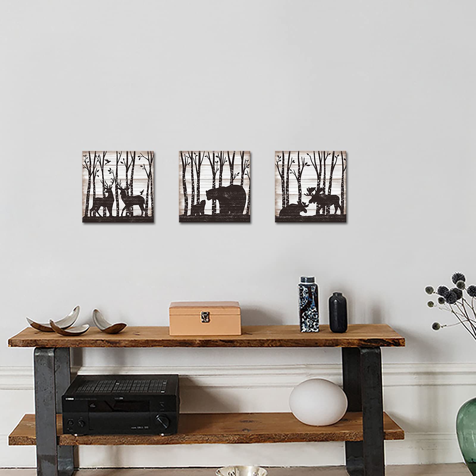 鹿 ウォールアート リビングルーム 3パネル 秋 農家 風景 壁画 アートワーク 額入り キッチン ダイニングルーム すぐに掛けられます  Ouelegent 3ピース 鹿 キャンバス ウォールアート 野生の鹿 家族 素朴な木絵画 スケッチ印刷 寝室 リビングルーム ファームハウス 装飾  ..., image size:1600x1600