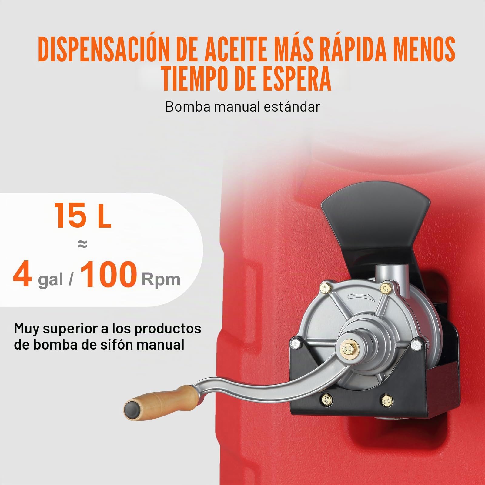VEVOR Tanque de Combustible Portátil con Ruedas 16 Gal 60L Bidón de Gasolina 7,8L/min con Bomba Manual, Transferencia de Combustible para Gasolina, Diesel, Aceite, Máquina, Cortacésped, Coche, Tractor