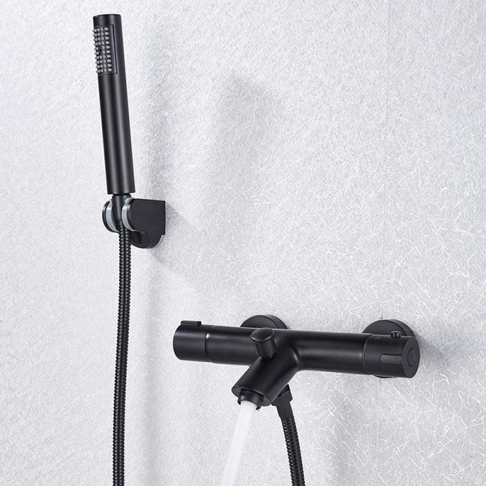 SnamicE Black Thermostatic Shower Bath Mixer Set Bathroom Thermostatic Mixer Tap Hot and Cold Water Bathroom Mixer Valve Bathtub Faucet,Black Full Set,