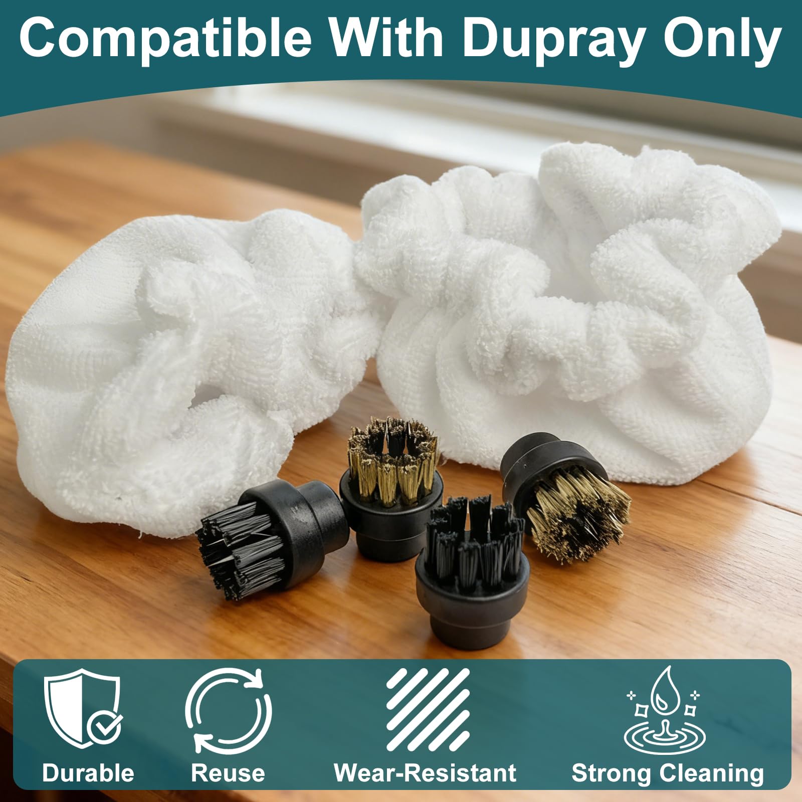 Lot de 6 accessoires pour nettoyeur vapeur - Brosses rondes en cuivre noir - Housse en tissu pour brosse triangulaire - Chiffons en microfibre compatibles avec Dupray - Chiffons de rechange en