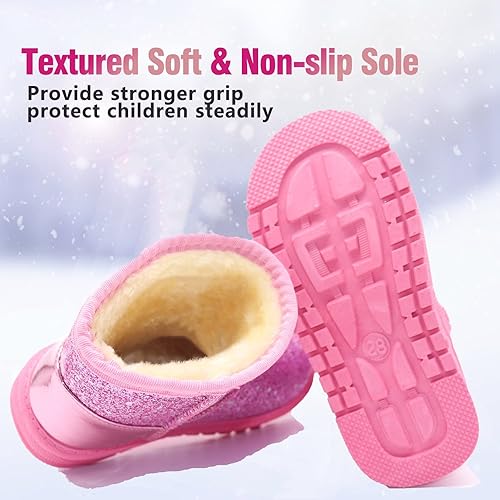 Miniatura 5 de Botas de nieve Elcssuy para niñas, para niñas y niños, cálidas, con lentejuelas de invierno, cómodas, lindas botas de nieve con purpurina al aire