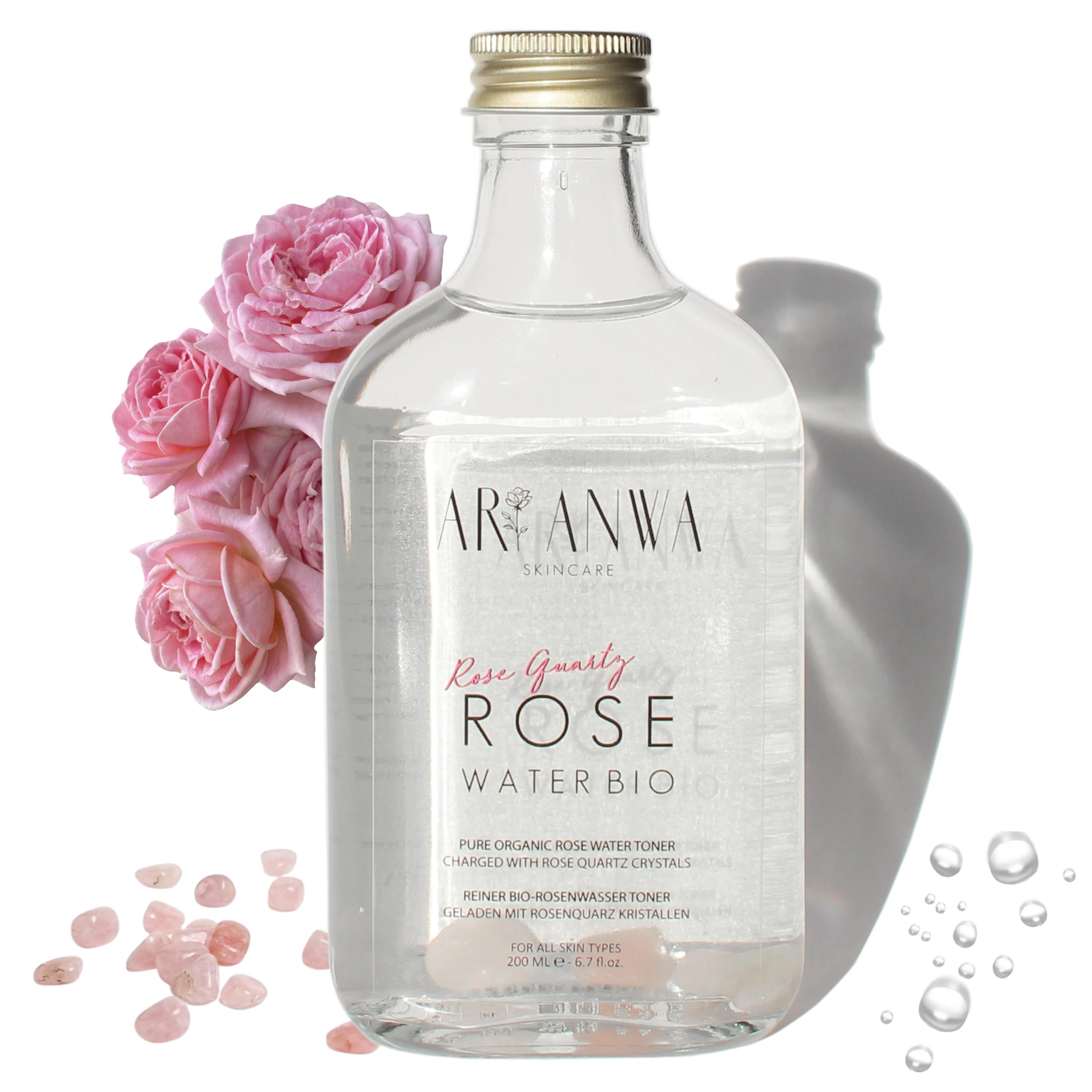 NATURRENES BIO Rosenwasser Toner – Rosenquarz – Glasflasche