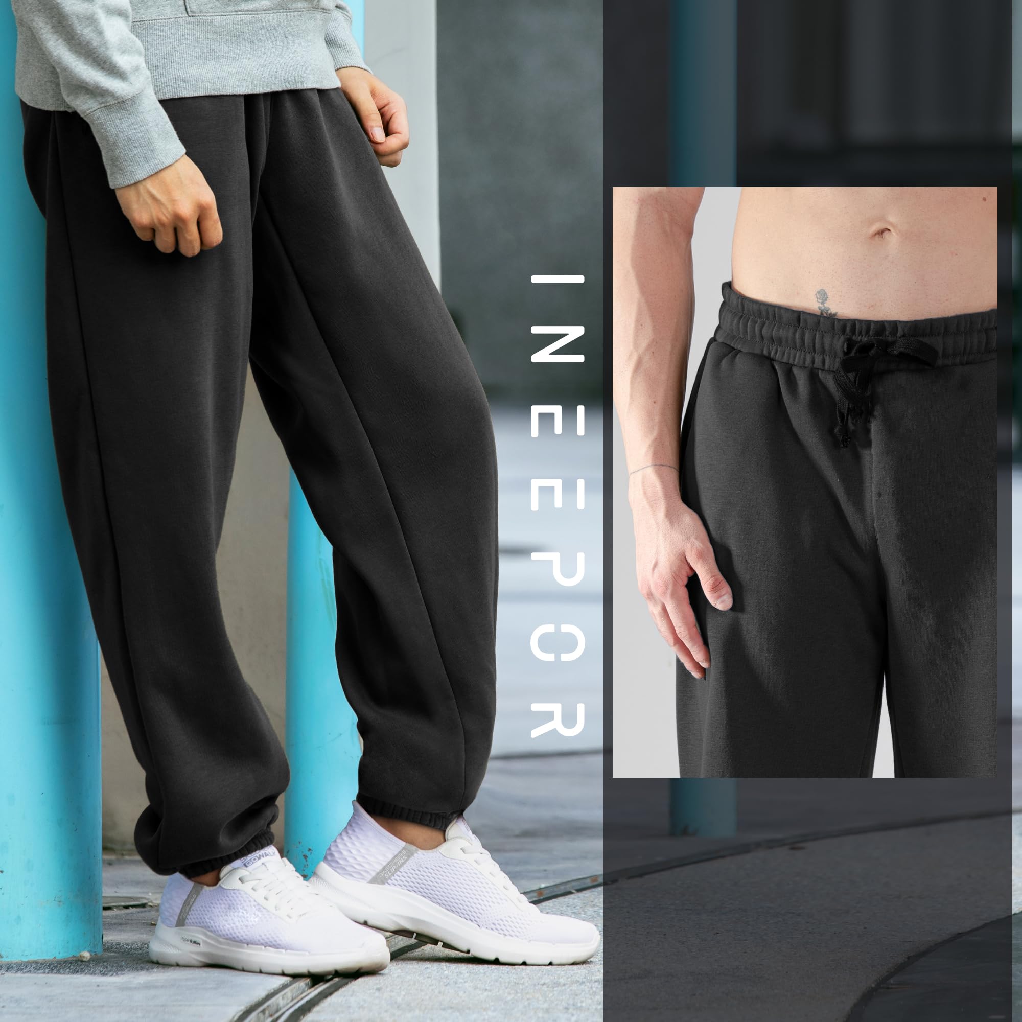 ineepor Pantaloni Tuta Uomo Invernali Termici Pile Foderato Joggers Tasche