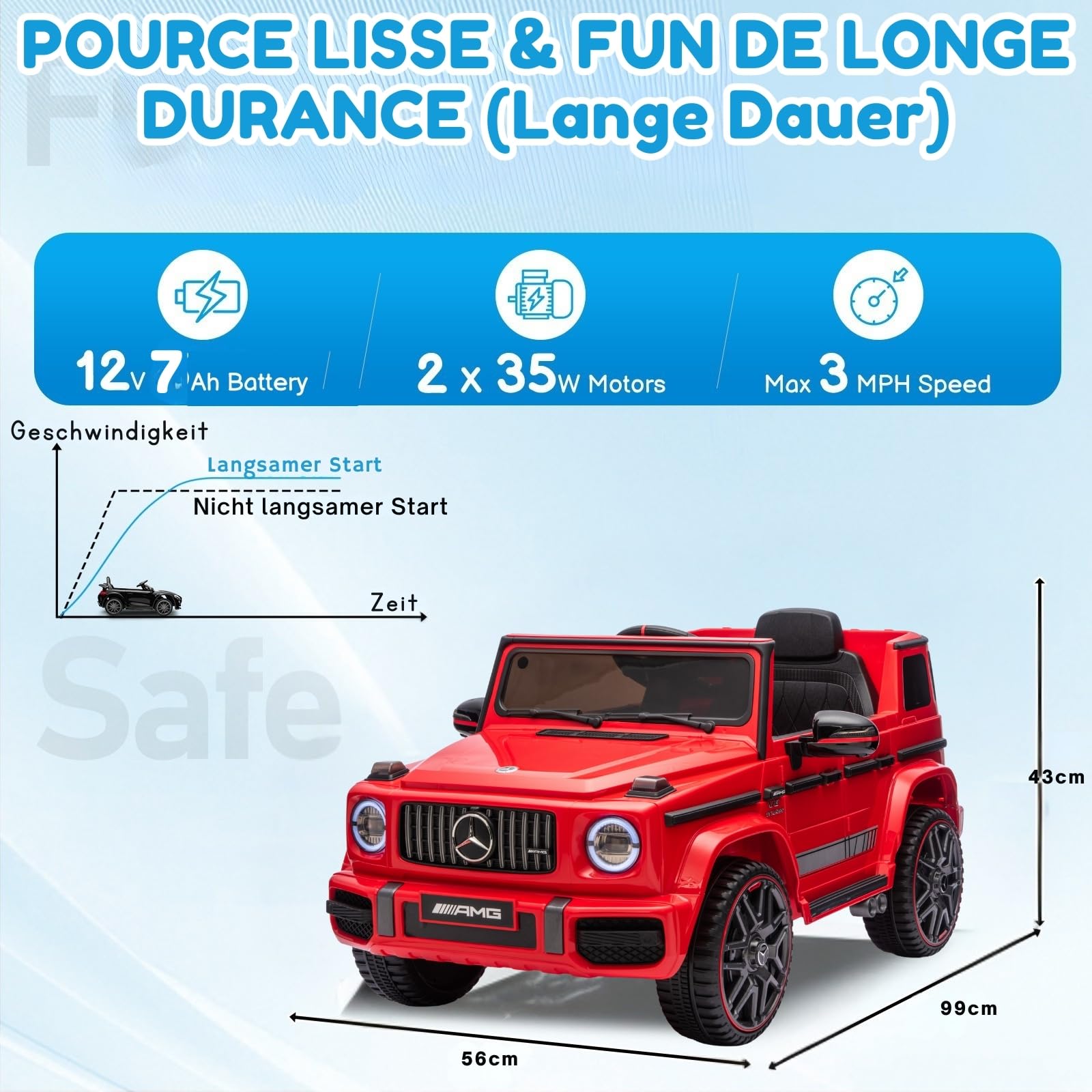 LALAHO Kinder Elektroauto Mercedes AMG G63,12V 7ah, mit 2.4G Fernbedienung, Kinderauto Kinderfahrzeug，Elektrofahrzeuge für ab 3 Jahre (Rot)