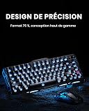 GravaStar Mercury K1 75% Wireless Mechanical Keyboard, Aluminum Alloy Gaming Keyboard with Knob, Hot Swappable, Linear Switches, Transparent Keycaps, RGB Backlit, 2.4GHz/BT5.0/USB-Black Mist - 8