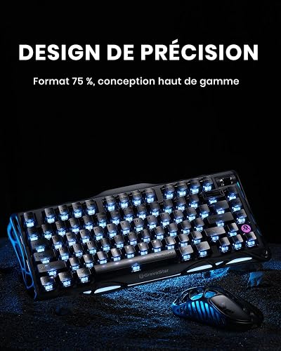GravaStar Mercury K1 75% Wireless Mechanical Keyboard, Aluminum Alloy Gaming Keyboard with Knob, Hot Swappable, Linear Switches, Transparent Keycaps, RGB Backlit, 2.4GHz/BT5.0/USB-Black Mist - 8