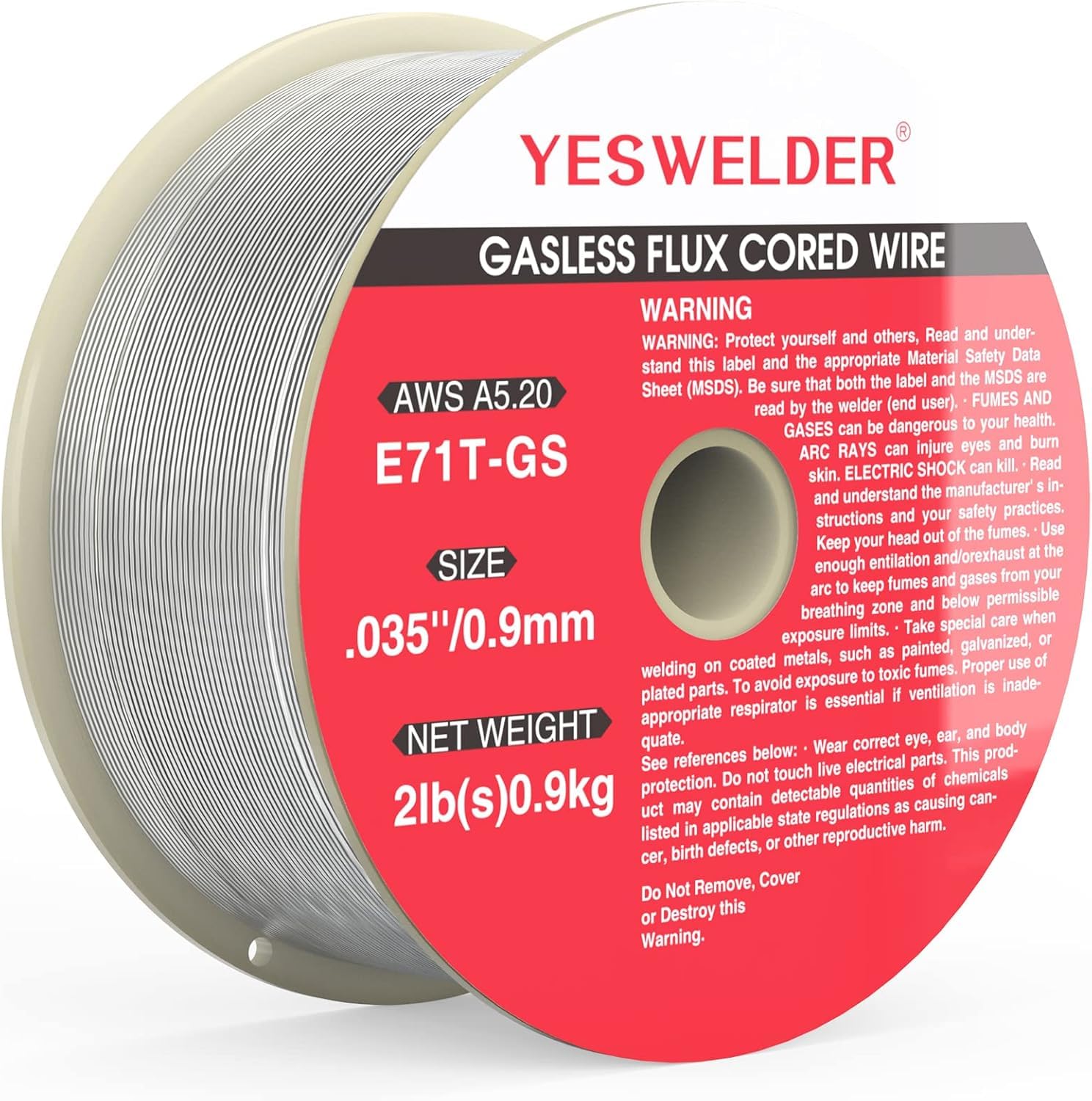 YESWELDER Animated Wire No Gas 0.9 mm 0.9 kg, Welding Wire E71T-GS | Gasless MIG welding, self-protected FLUX coil, tubular thread for carbon steel