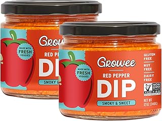 Growee Vegan Red Pepper Dip & Spread (2 Pack) – Dairy-Free Queso & Dressing Alternative – Nut-Free, Gluten-Free, Soy-Free and Plant-Based – Use as Hummus, Shakshuka Sauce & Grilled Cheese Dip