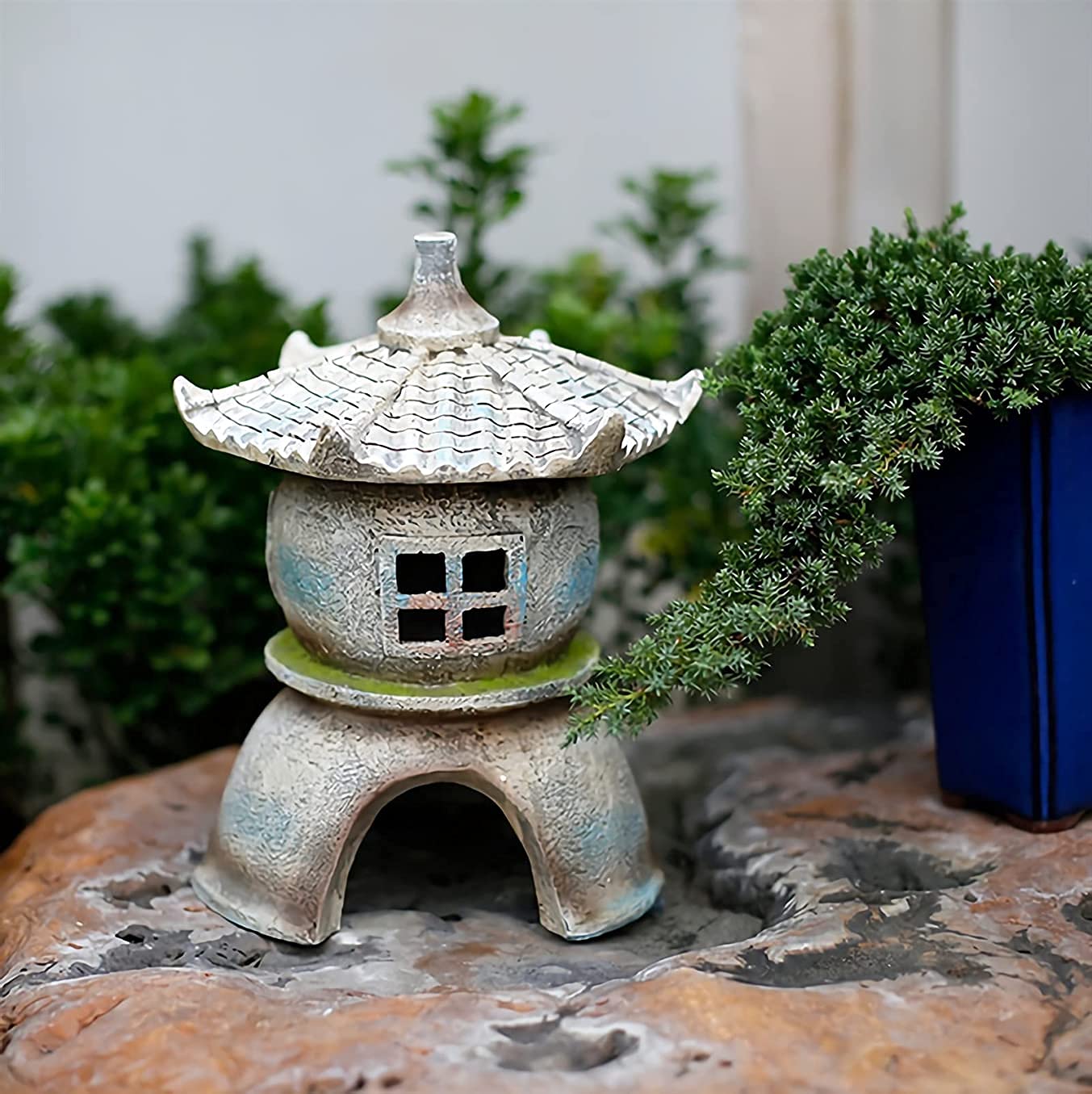 11,02" H Pagoda zasilana energią słoneczną statuetka lampa ogrodowa, wodoodporna rzeźba ogrodowa
