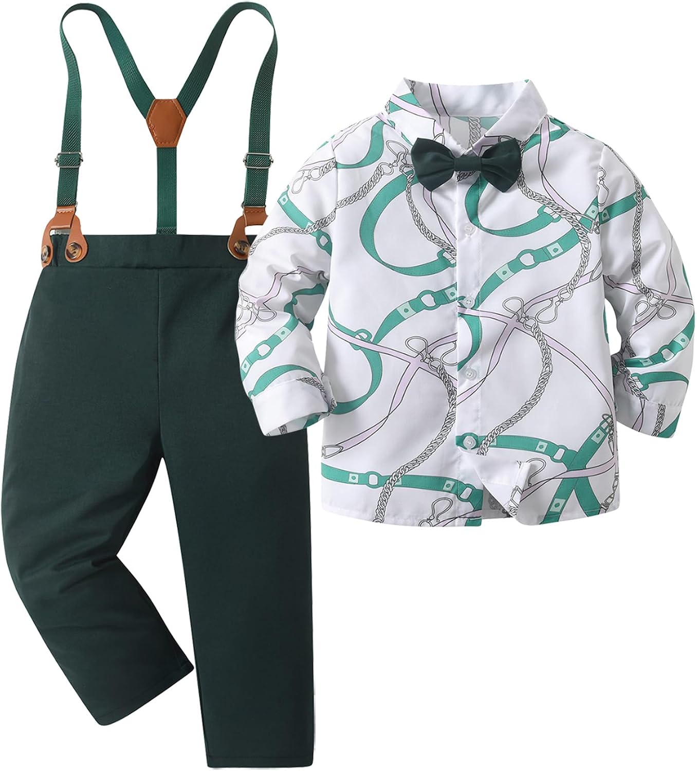 Boarnseorl Baby Boys Pants Sets,Toddler Gentleman Outfits, Infant Long Sleeve Shirt + Pants + Bow Tie + Suspenders