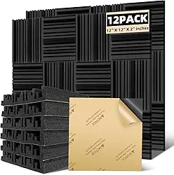 Painéis de espuma acústica, painéis autoadesivos de absorção de som, 30,5 x 30,5 x 5 cm de algodão bloco de absorção de som e cancelamento de ruído de alta densidade para gravação de estúdio,