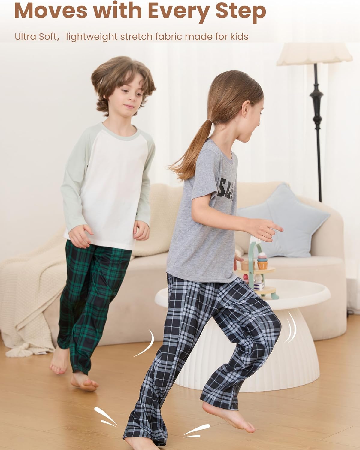 PATPAT Unisex Kids Plaid Pajama Pants – Soft Lounge Sleep Bottoms with Elastic Waist and Pockets, Ages 5–14 Years - Image 4