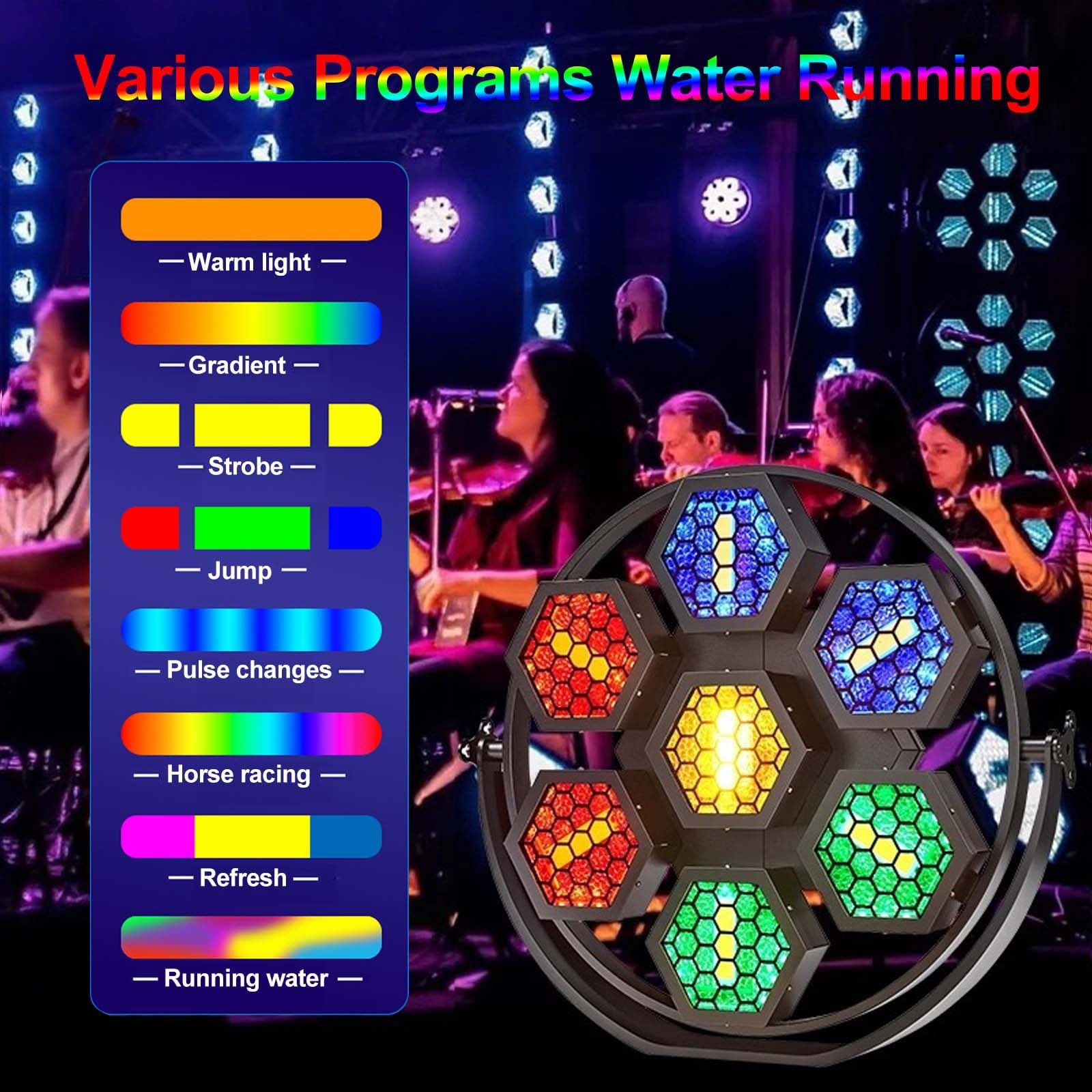 Luces de Escenario Retro Profesionales, 63*RGBW, 7*COB Efecto Matriz con atenuación y estroboscopio de 32 bits, Pantalla Digital LED, Luces de Lavado para conciertos y Teatro