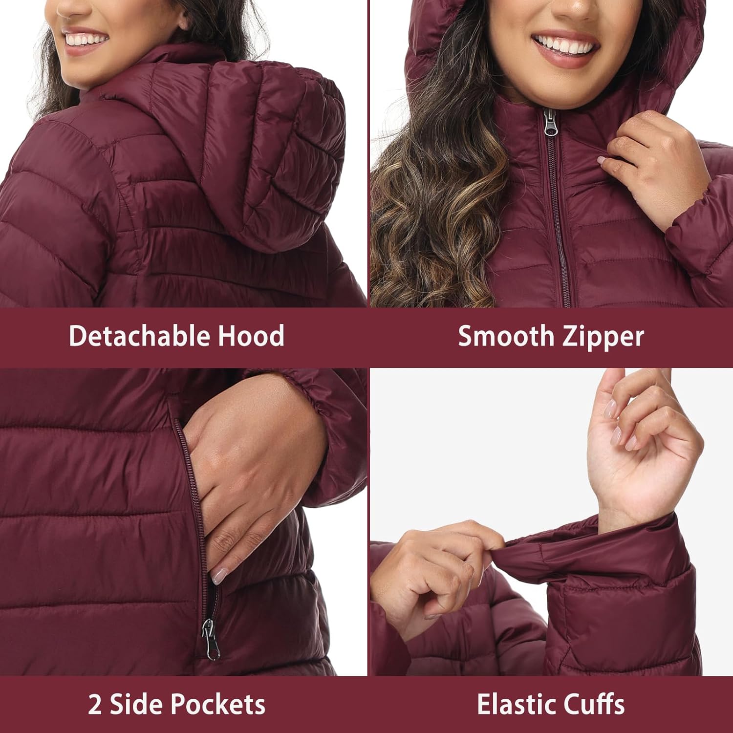 ROYAL MATRIX Women's Plus Size Puffer Jacket with Hood, Packable Lightweight Quilted Travel Outwear Puffer Coat with Pockets - Image 5