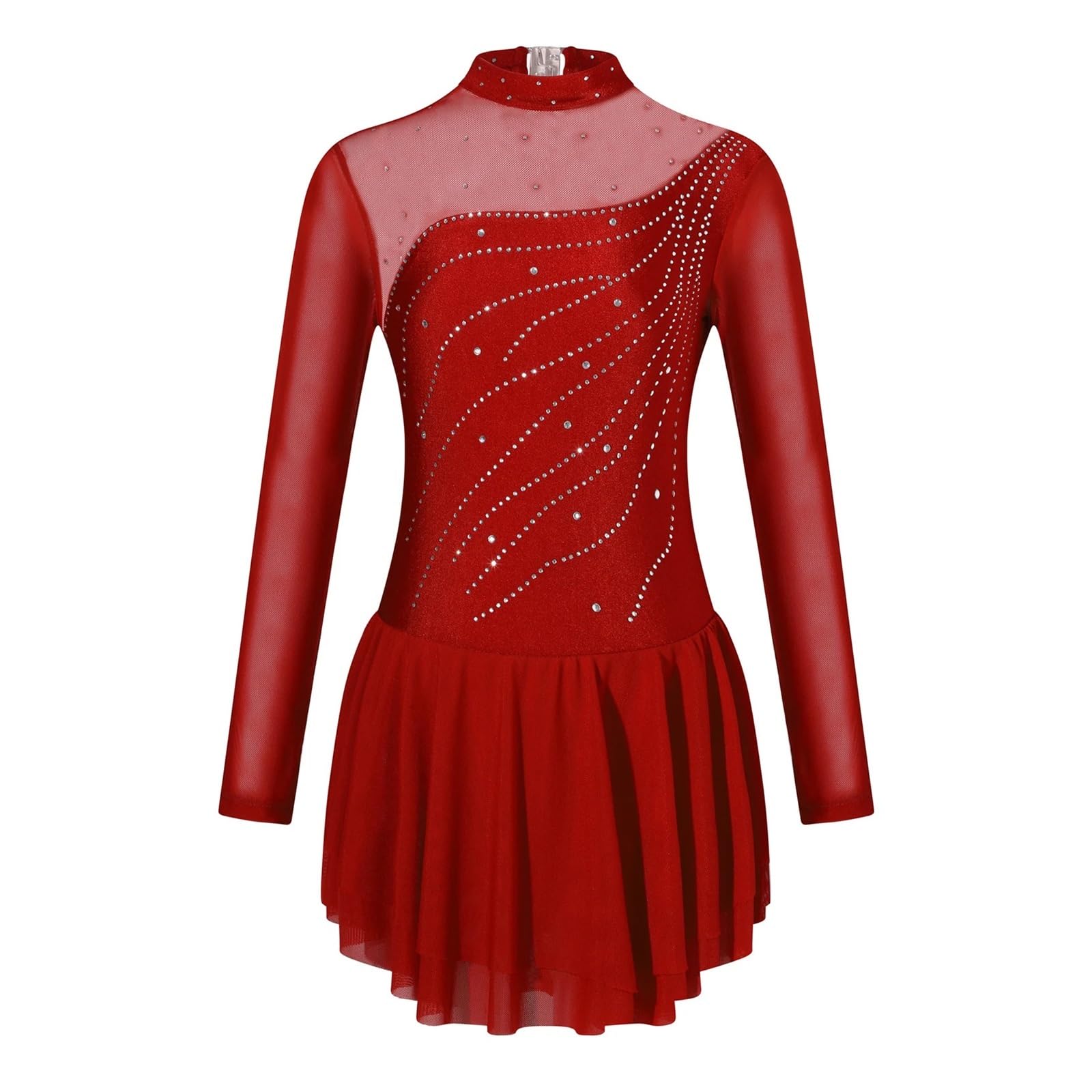 Vestido de Patinaje artístico for niños, Vestido de Gasa Brillante for Danza y Ballet, Leotardo for Gimnasia y Patinaje sobre Hielo para Mujeres(Burgundy,16)