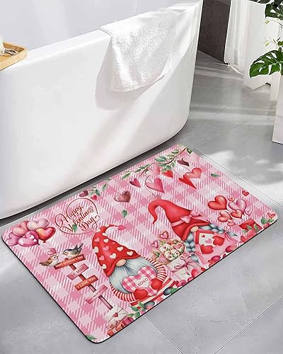 Tapete de baño de gnomos rosados, antideslizante, de secado rápido y absorbente, de tierra de diatomeas, para cocina, sala de estar, lavable, para
