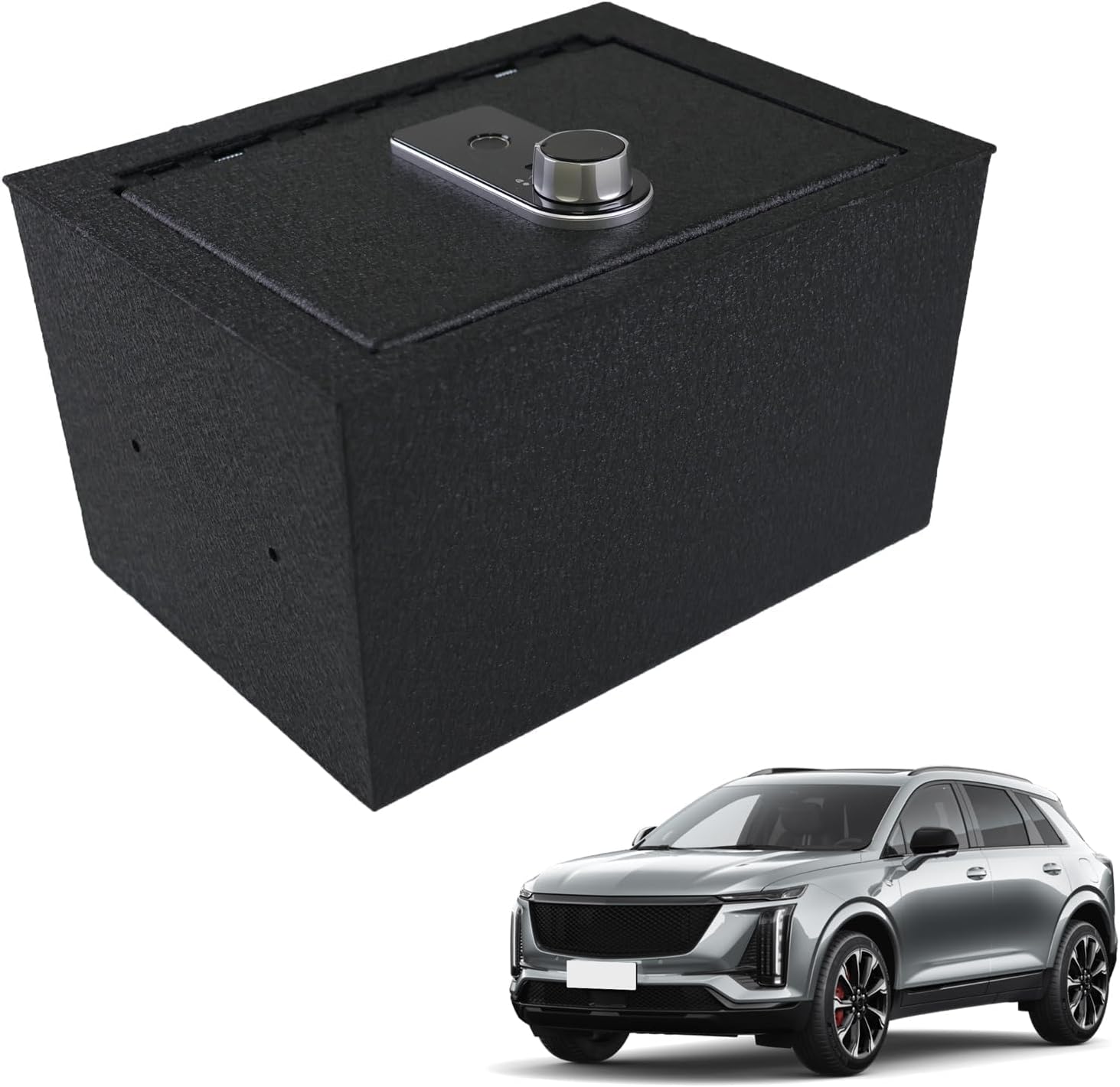 Center Console Gun Safe Vault - WASAI Vehicle Safe Vault Compatible with Cadillac Escalade 2021-2026, Anti-Theft High Security Armrest Lock Box with Biometric Fingerprint Lock with Backup Key.