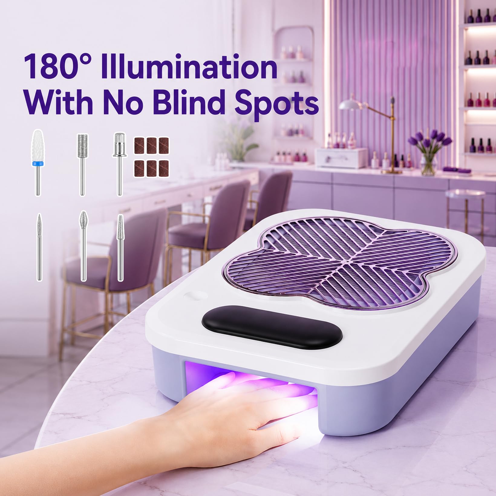 3 in 1 Professioneller Elektrische Nagelfeile | Maniküre Set Elektrisch mit Elektrischer Nagelfeile Staubabsaugung für Nägel mit UV-LED Nagellampe für Nagelkunst Nagelstudio