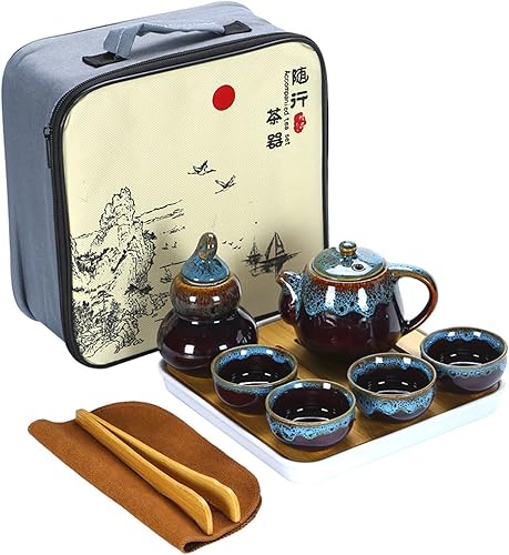 Juego de té japonés de cerámica, juego de té de cerámica de viaje para amigos, juego de regalo de vacaciones, accesorios de té, juego de té para