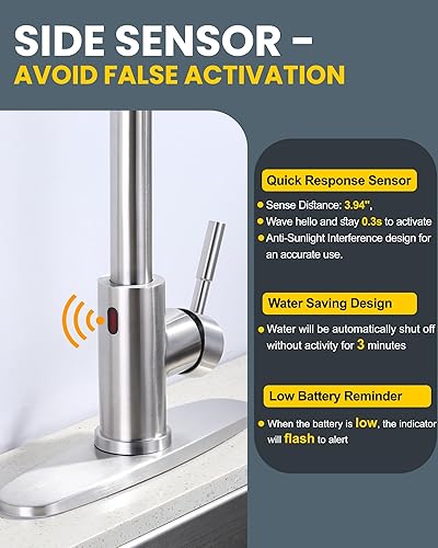 Vista 154 de WOWOW - Grifo de cocina cromado con rociador, grifo de fregadero de cocina extraíble de acero inoxidable con placa de cubierta, grifo de cocina