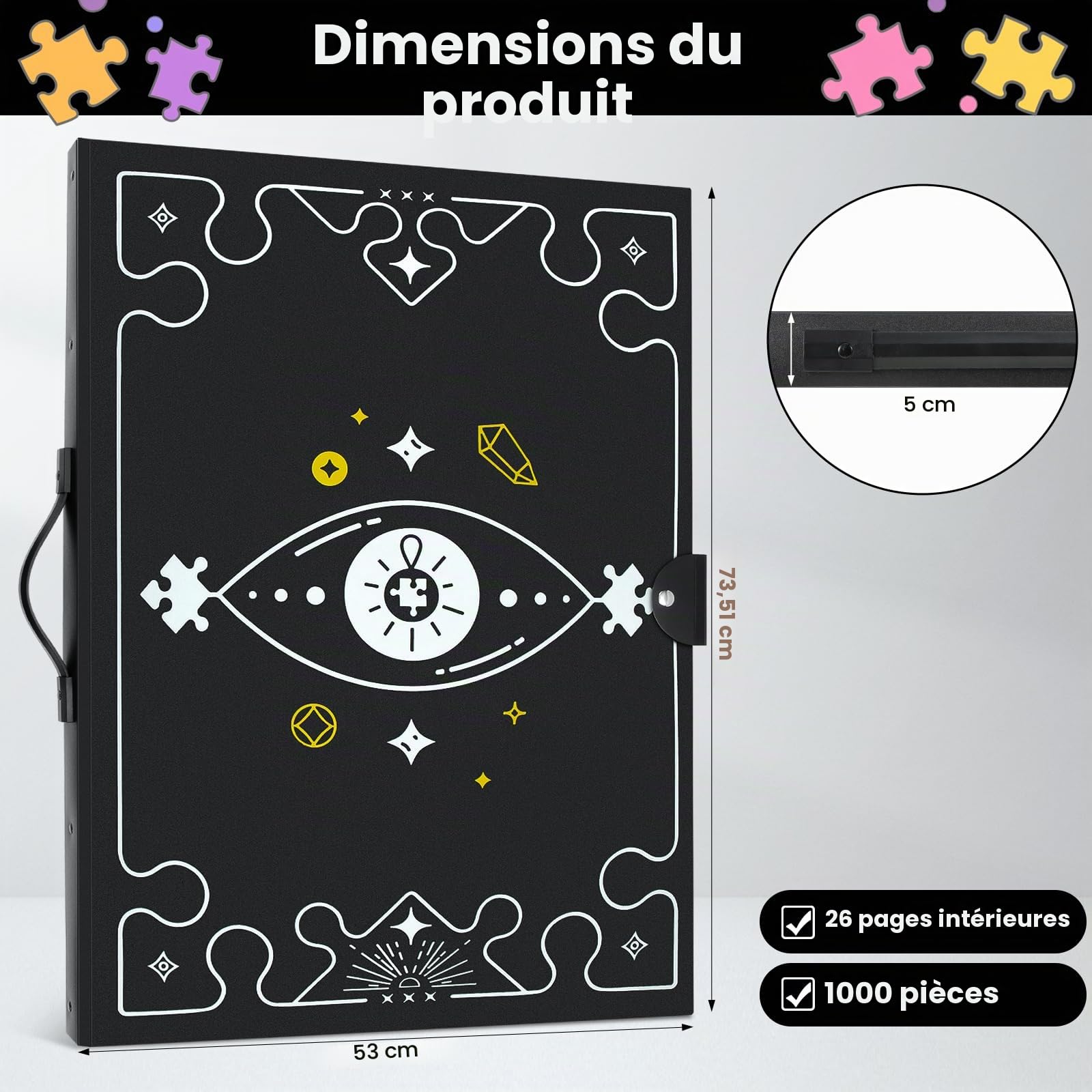 Classeur Puzzle pour 1000 pièces - Dossier Protecteur avec 26 Poches Transparentes, Organiseur de Rangement Anti-Poussière pour Casse-tête et Passionnés