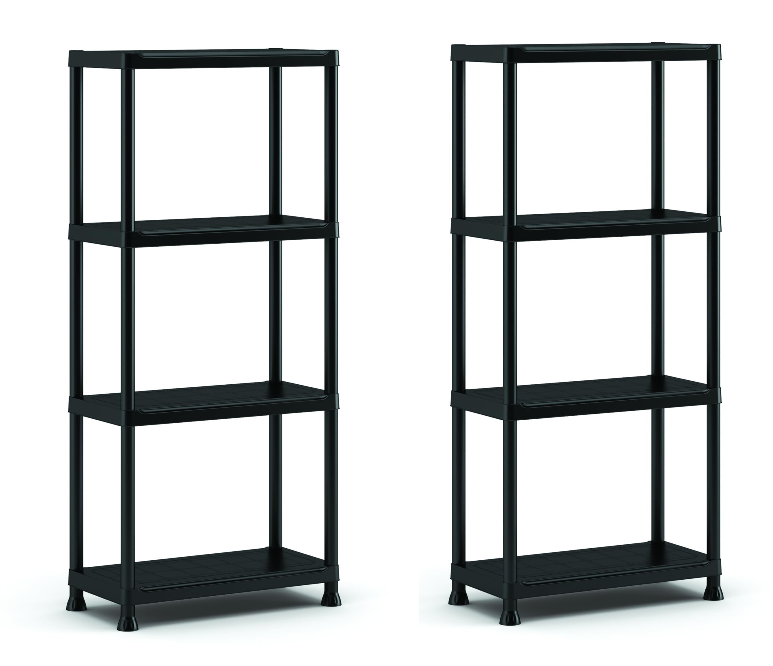 Keter Juego de 2 estanterías 60/4, Color Negro, 4 estantes, Capacidad máxima 20 kg Cada uno, 60 x 30 x 135 cm