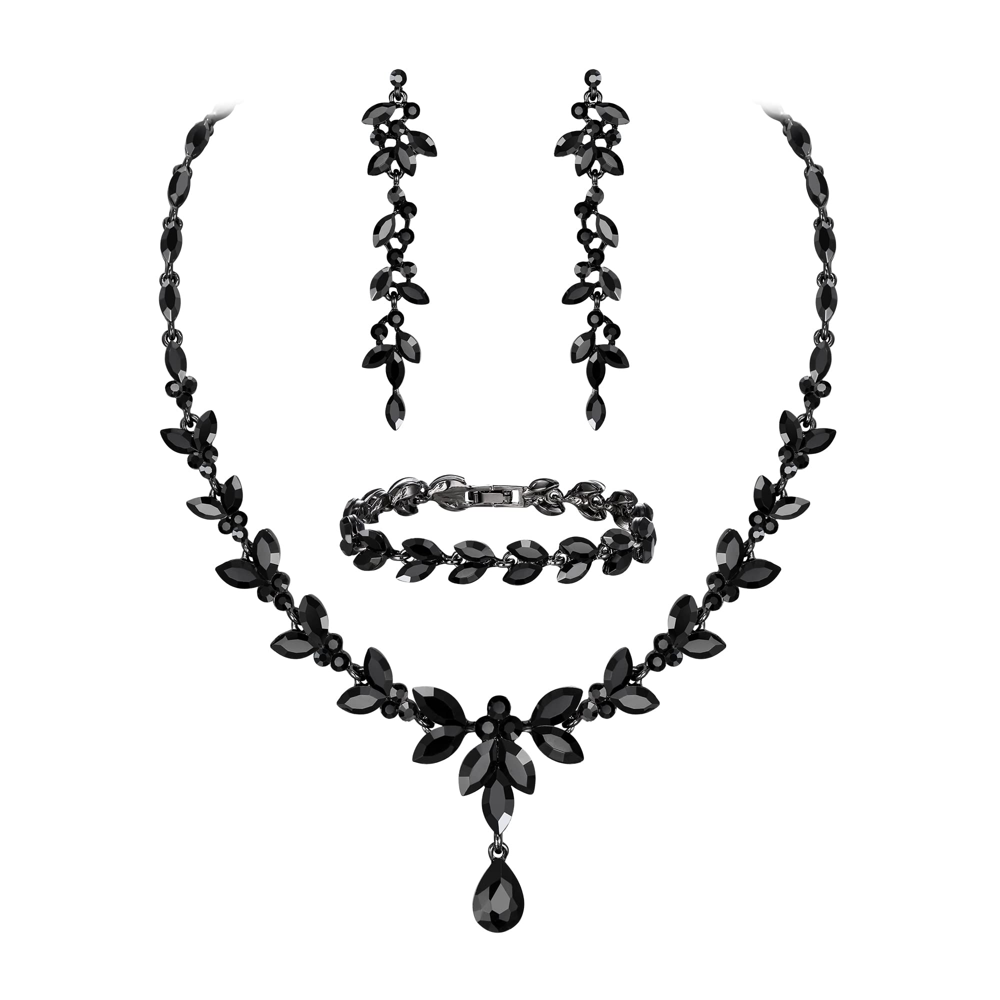 EVER FAITH Marquise Crystal Leaf Bridal Prom Jewelry Set for Women Bride
