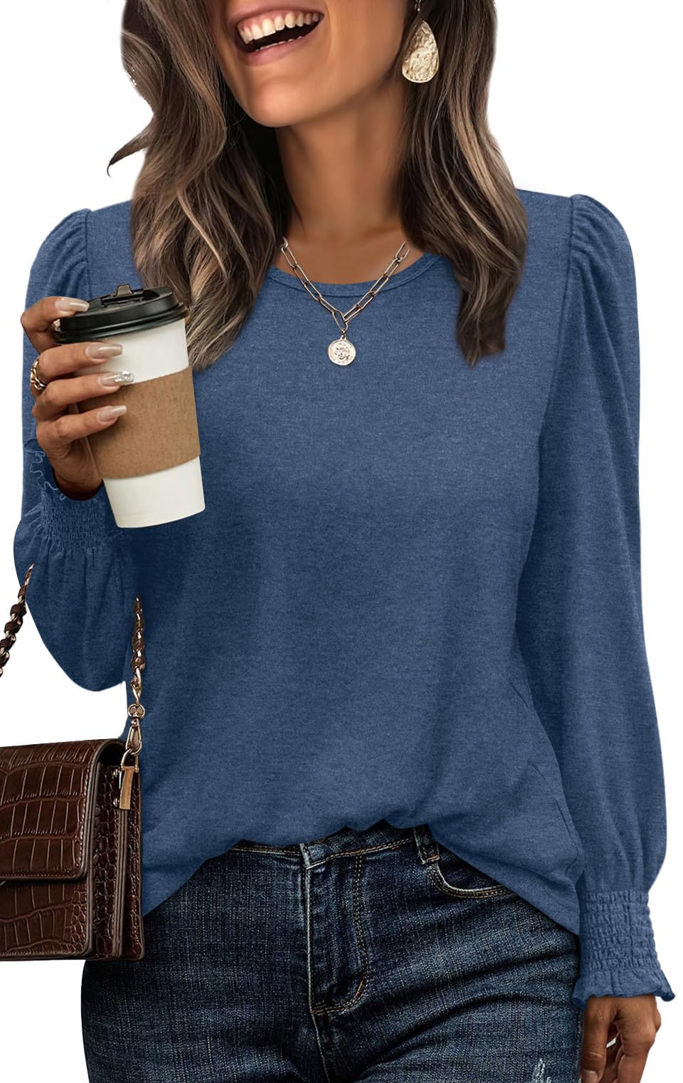 XIEERDUO Blouses for Women Dressy Casual Long Sleeve Shirts Fashion Clothing Puff Sleeve Tunic Tops with Smocked Cuffs OEKO-TEX STANDARD 100