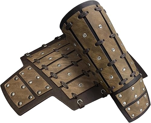 HiiFeuer Brazaletes medievales de piel sintética con tachuelas, protectores de brazo mercenarios vintage, guanteletes de arquero caballero para Ren