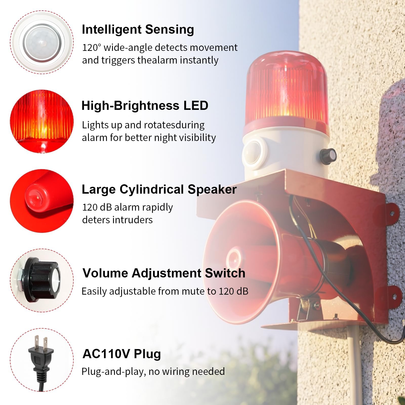 Détecteur de mouvement réglable 120 dB avec détection humaine de 3 à 6 m