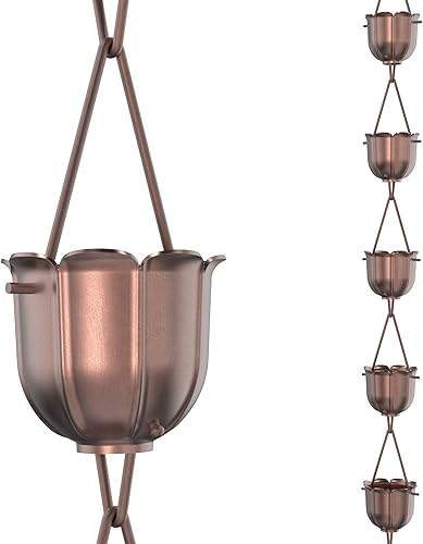 Rain Chains Direct - Cadena de lluvia para flautas - 8.5 pies - Cobre sólido puro - Cadenas de lluvia premium para canaletas