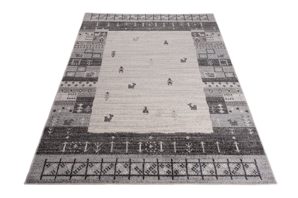 Tapiso® Dywan Sari z krótkim włosiem | melanżowy designerski dywan w kolorze szarym, czarnym, kremowym z abstrakcyjnym wzorem w kratkę diamentową | idealny do salonu, pokoju gościnnego, jadalni | Ökotex 220 x 320 cm