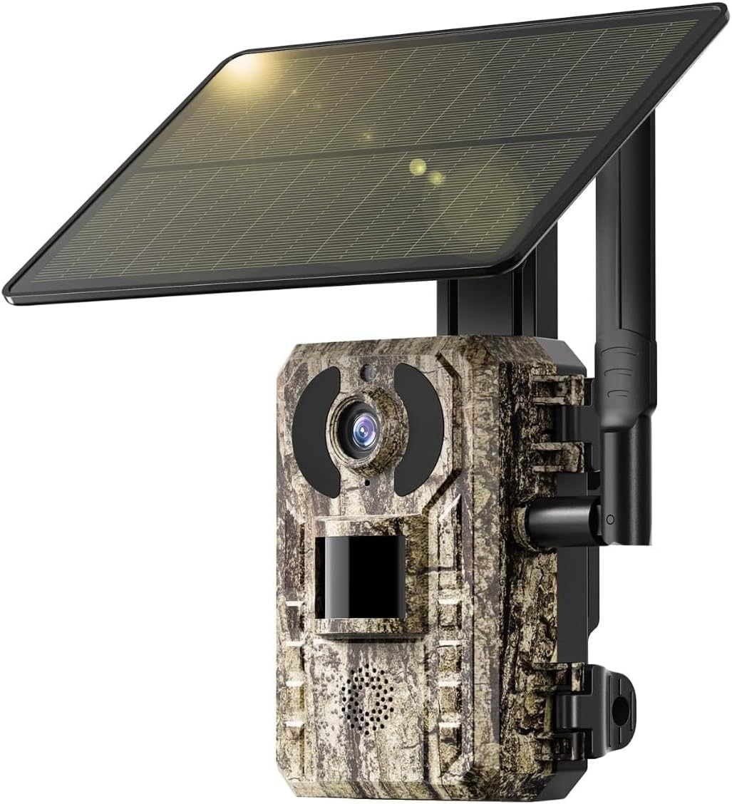 Cellular Trail Cameras with 48MP Photo 4K Live Streaming, 4G LTE Unlimited Data Plan Built-in SIM Card, 4W Solar Powered Game/Deer Cam No Glow Flash with Motion Activated