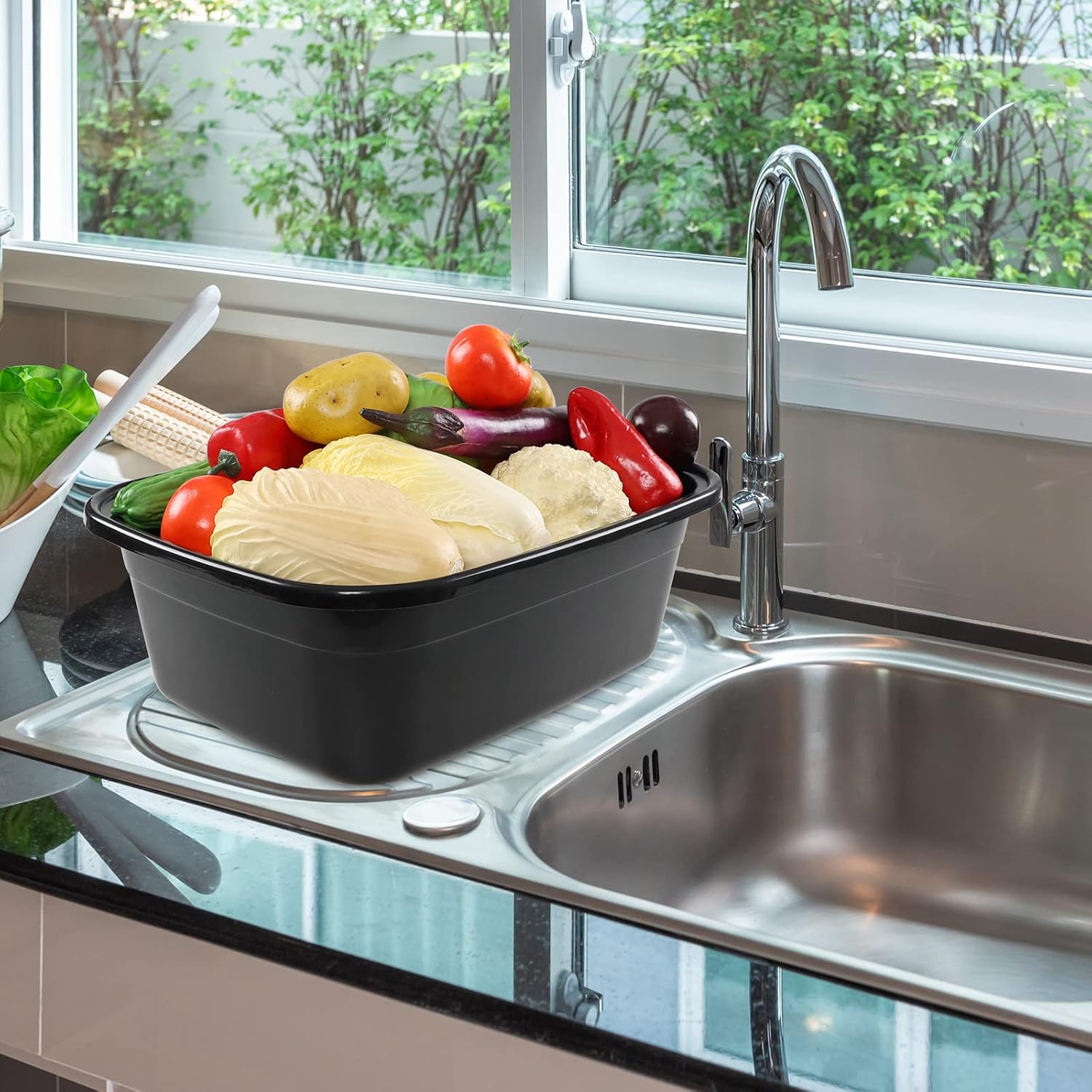 Vababa 3-Pack 18 Quart Large Wash Tub, Plastic Dish Pan, Black