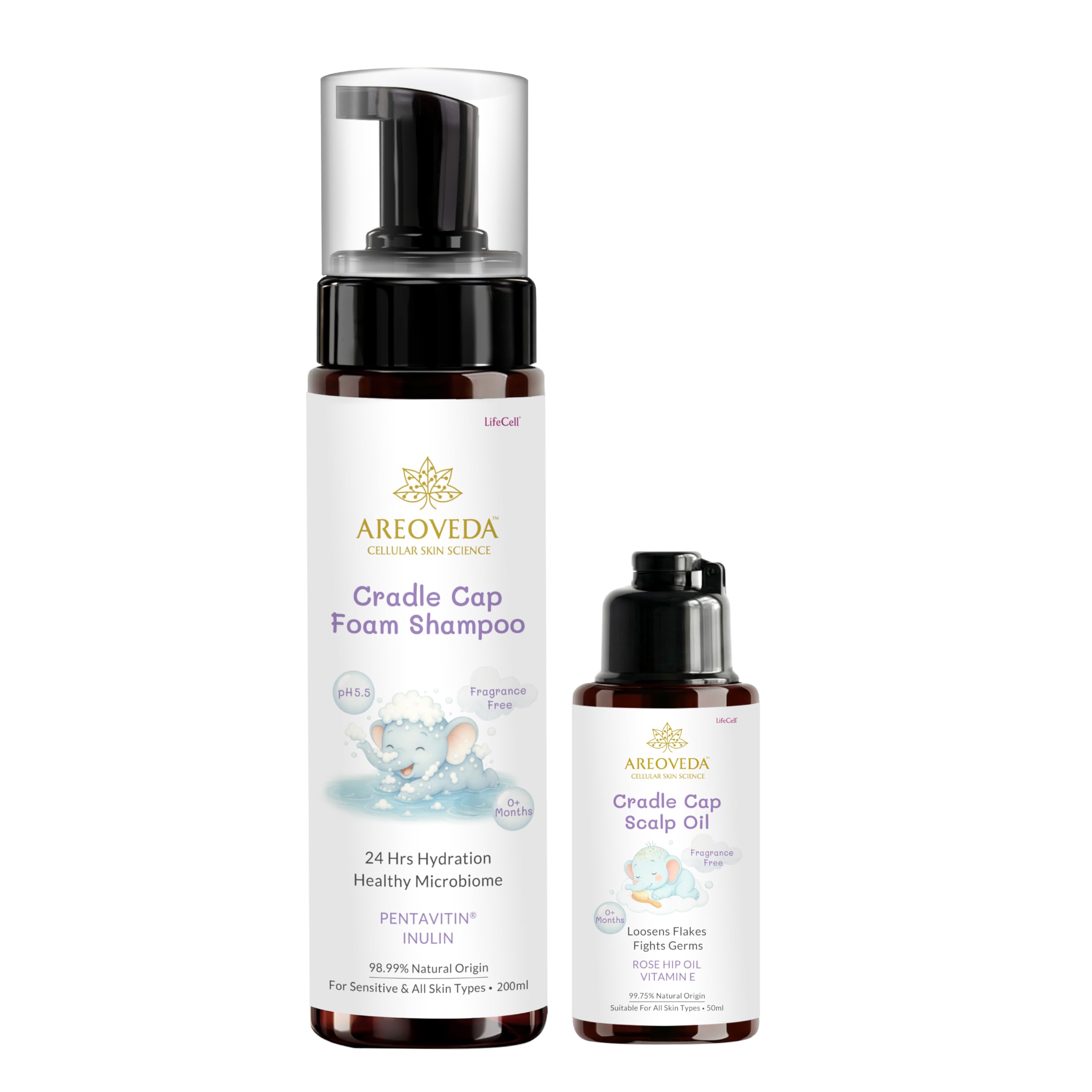AreoVeda Cradle Cap Scalp Oil & Foam Shampoo Combo | Loosens & Washes Away Cradle Cap Flakes | EWG & Ecocert Certified | Cellularly Proven-image-4