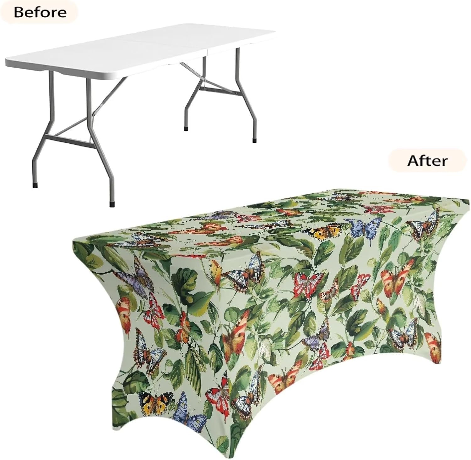 Green Butterfly Table Covers Table Covers for 6 Foot Tables Coffee Table Cover Large Tablecloths Non-Slip Wipeable Stretch Washable Table Cover for Park Beach Mountain Party