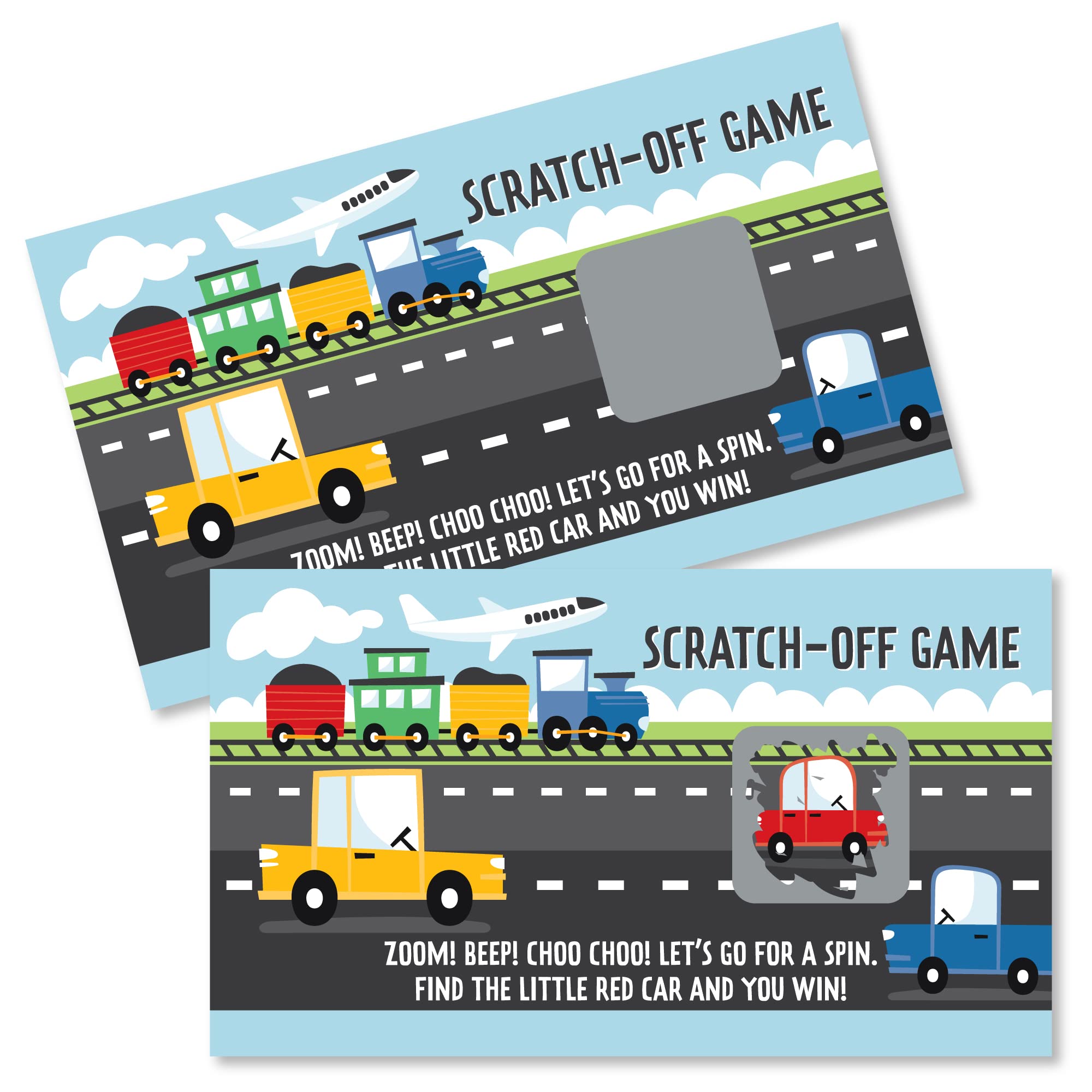 Amazon.com: Big Dot of Happiness Cars, Trains, and Airplanes -  Transportation Birthday Party Game Scratch Off Cards - 22 Count : Toys &  Games