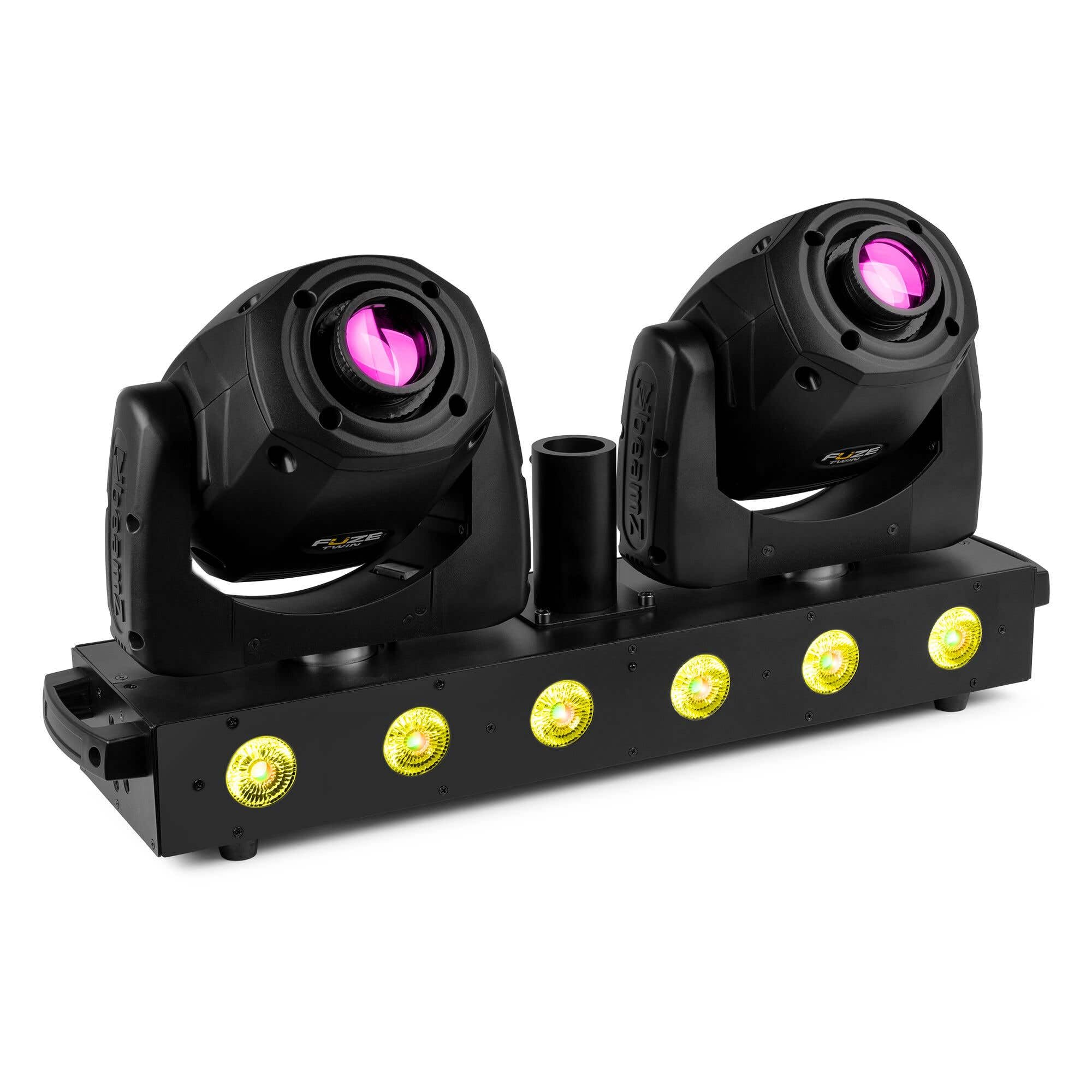 beamz Fuze Twin Moving Head Spot Light Bar - DJ LED T-Bar with 2x 75W Spots & 6x 15W RGBW LEDs, DMX Control, Sound Activated, Stage Lighting for Events, Stand or Standalone Use