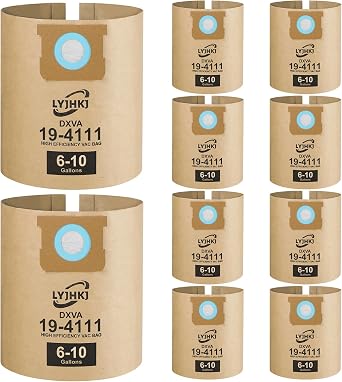 10 Pack DXVA19-4111, DXVA19-4101 Vacuum Bags for DEWALT 6 to 10 Gallon Wet/Dry Vacuum, Disposable Shop Vac Bags, Dust Collection Bag Replacement