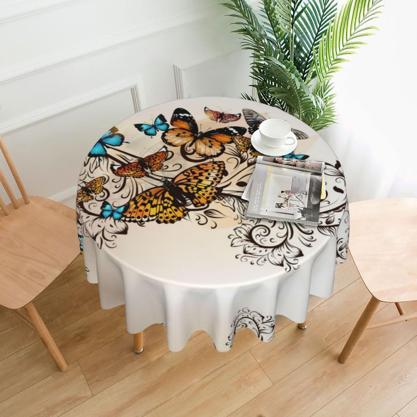 YYHWHJDE Butterflies Prints Round Decorative Table Throw 60in – Waterproof Table Cover for Elegant Dining & Outdoor Gatherings