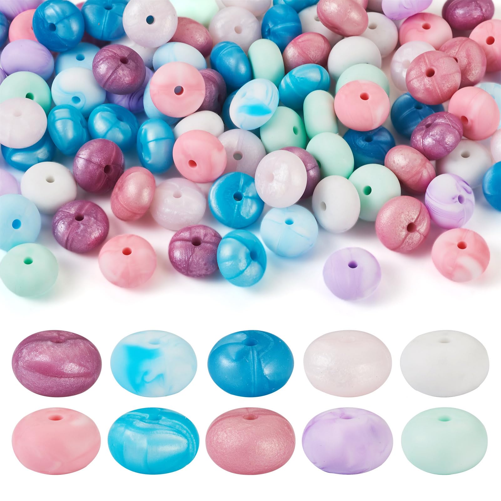 FASHEWELRY 100Pcs Rondelle Silicone Beads Colorful Abacus Silicone Beads Loose Spacer Charms for Necklace Bracelet Keychain Jewelry Making