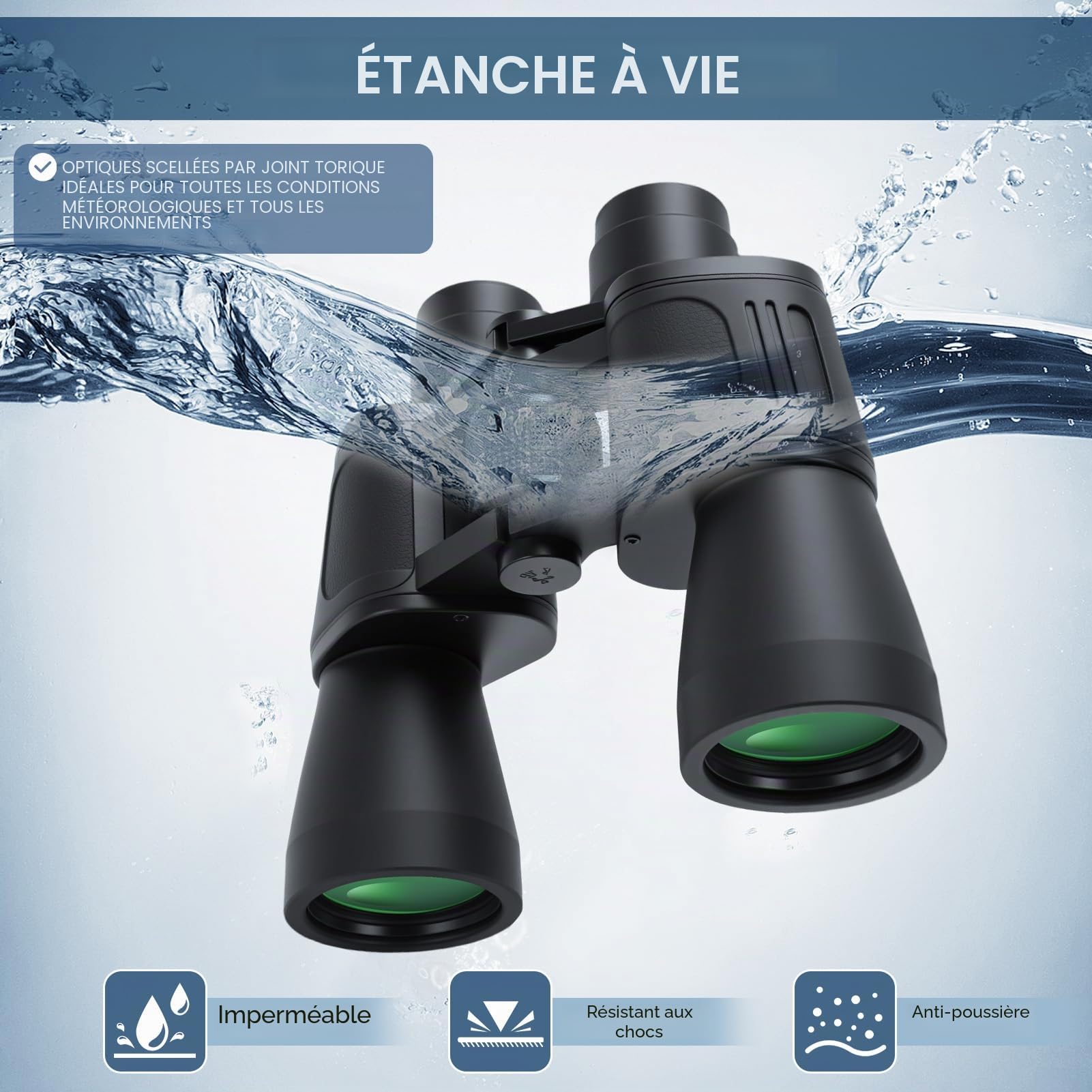 Jumelles 20 x 50 haute puissance HD prisme porro professionnel jumelles civiles étanches compactes avec faible vision de lumière, pour voyage, camping, observation des oiseaux, cratères lunaires