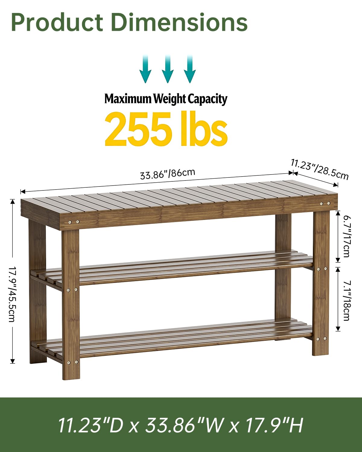 SMIBUY Banc à Chaussures en Bambou à 3 Niveaux pour entrée, 86 x 28.5 x 45.5 cm, Couloir, Salle de Bain, Salon (Noyer)