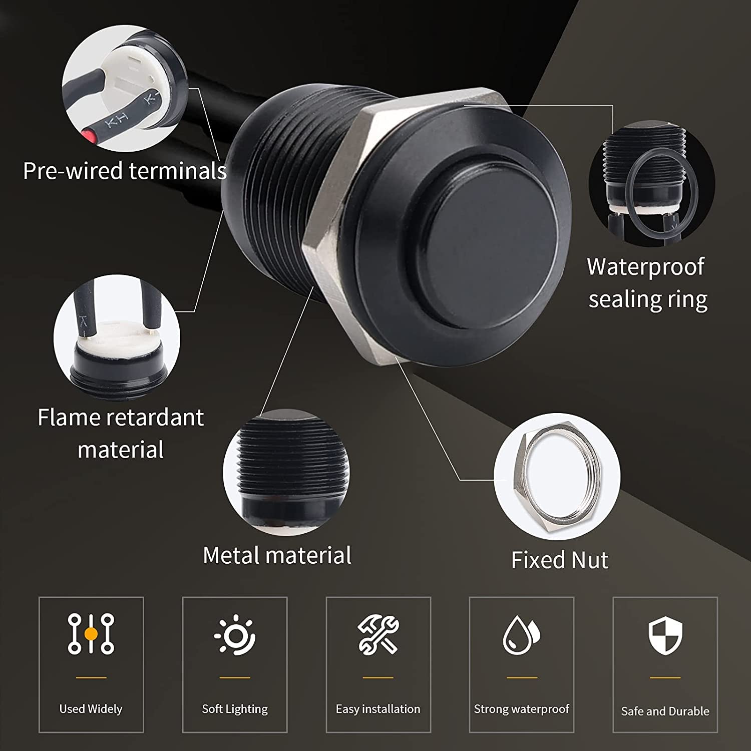 RUNCCI-YUN 10 szt. 12 mm, wodoszczelny, metalowy przełącznik przyciskowy, stal nierdzewna, 12 V, chwilowy przełącznik przyciskowy, do klaksonu, dzwonka, automatycznego, okrągłego, mini przycisku, kolor czarny