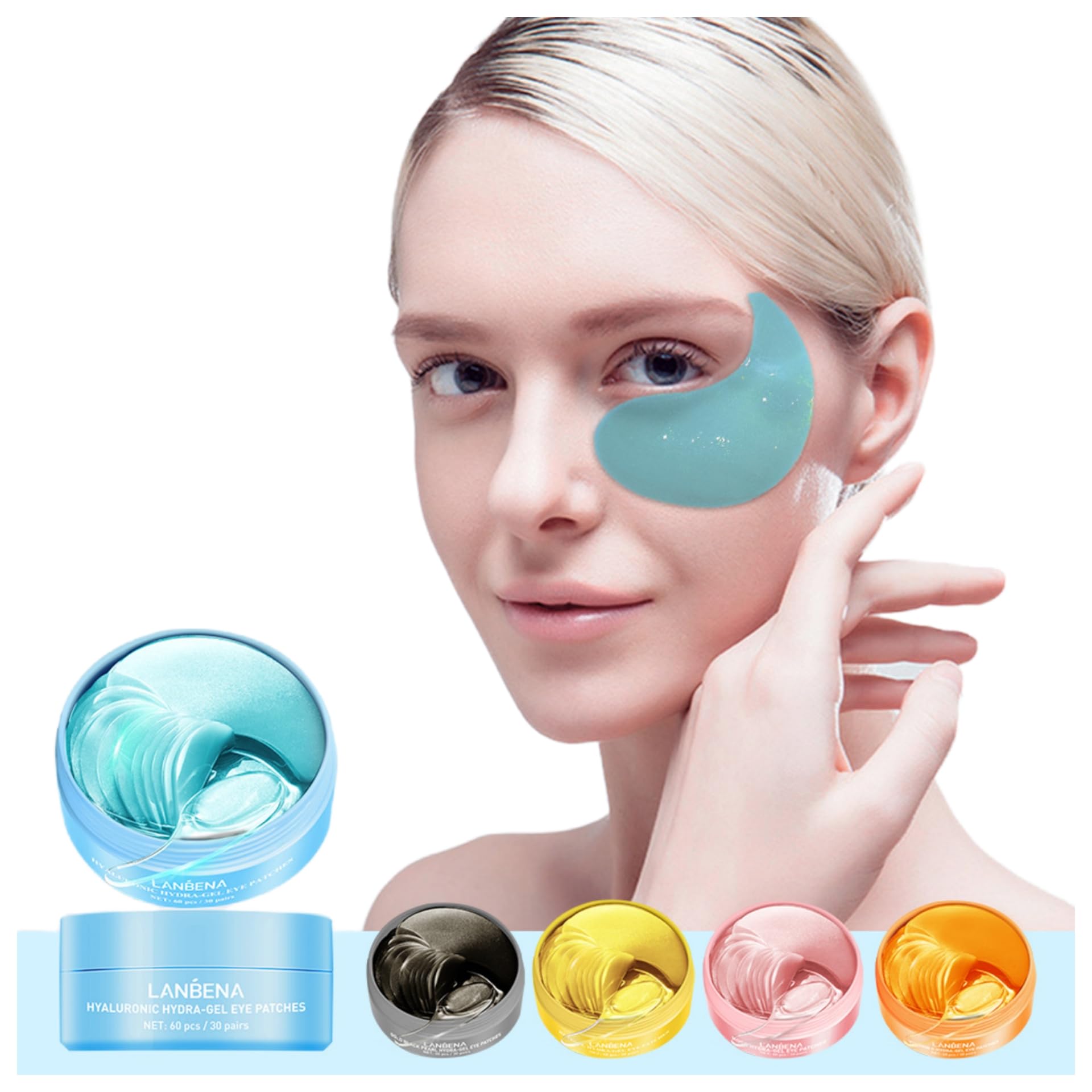 JDLYEVER Eye Mask Patch Moisturizing Firming Dilute Dark Circles Eye Bags Fine Lines Eye Patch, Hyaluronic Acid & Vitamin C, Firming Reduces Puffiness Suitable for All Skin 60Pcs (Hyaluronic Acid)