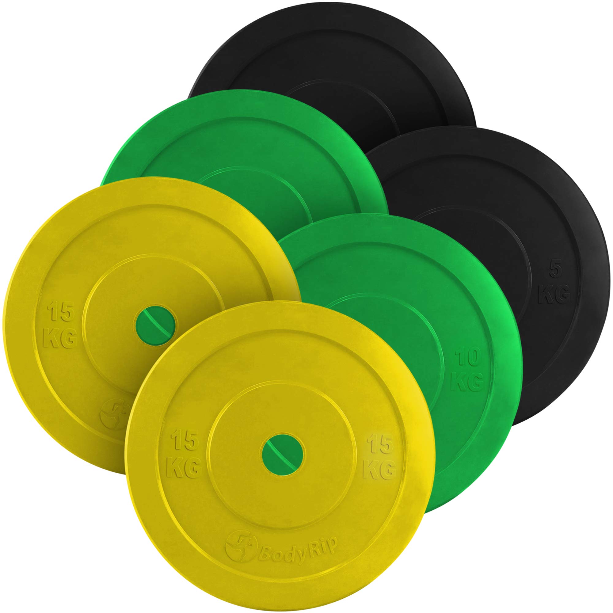 BodyRip 2" Olympic Bumper Weight Plates | Bench Press, Squats, Pullover, Biceps Curl, Row, Shrug | Set 60kg (Pair of 5kg, 10kg, and 15kg)
