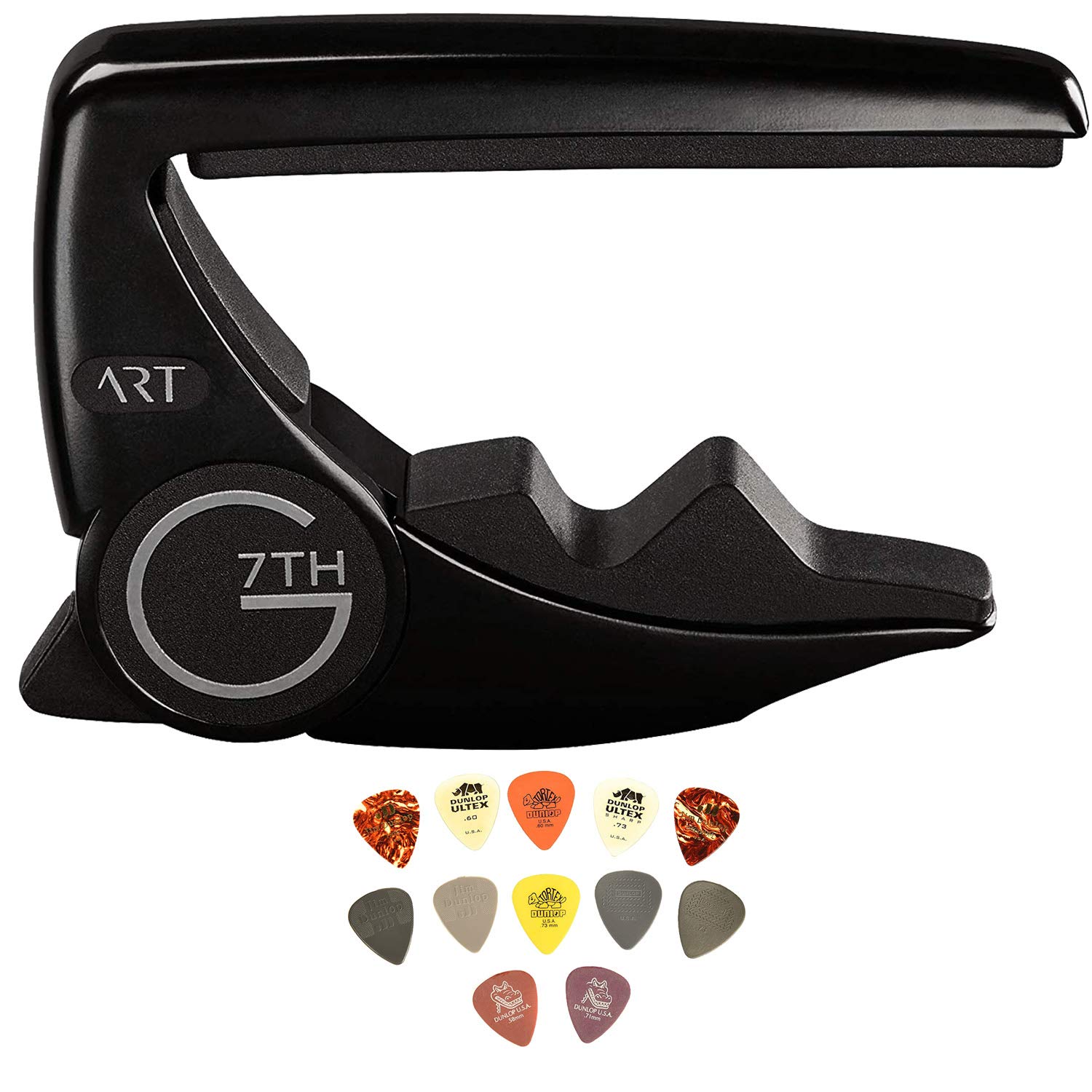 G7th 81010 Performance 3 Steel String + Dunlop PVP101 Pick Variety Pack, 12/Player's Pack (Black)