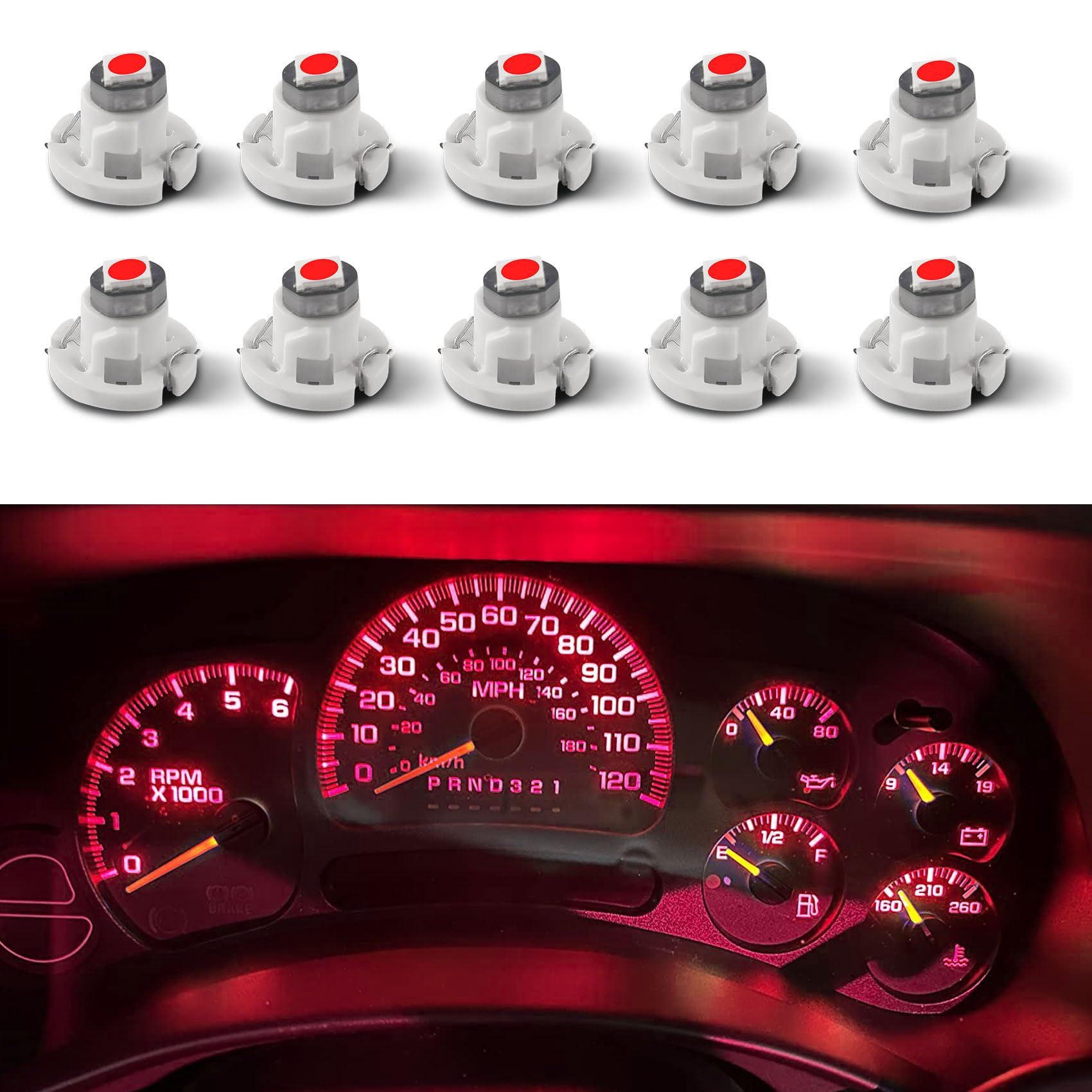 10PCS T4.2 Led Bulb Neo Wedge 10mm Base, Car Interior Dash Light, 12V IP65 Waterproof 3030 Chip LED Super Bright A/C Indicator Light, Climate Control Switch Indication Bulb for Cars (Red)